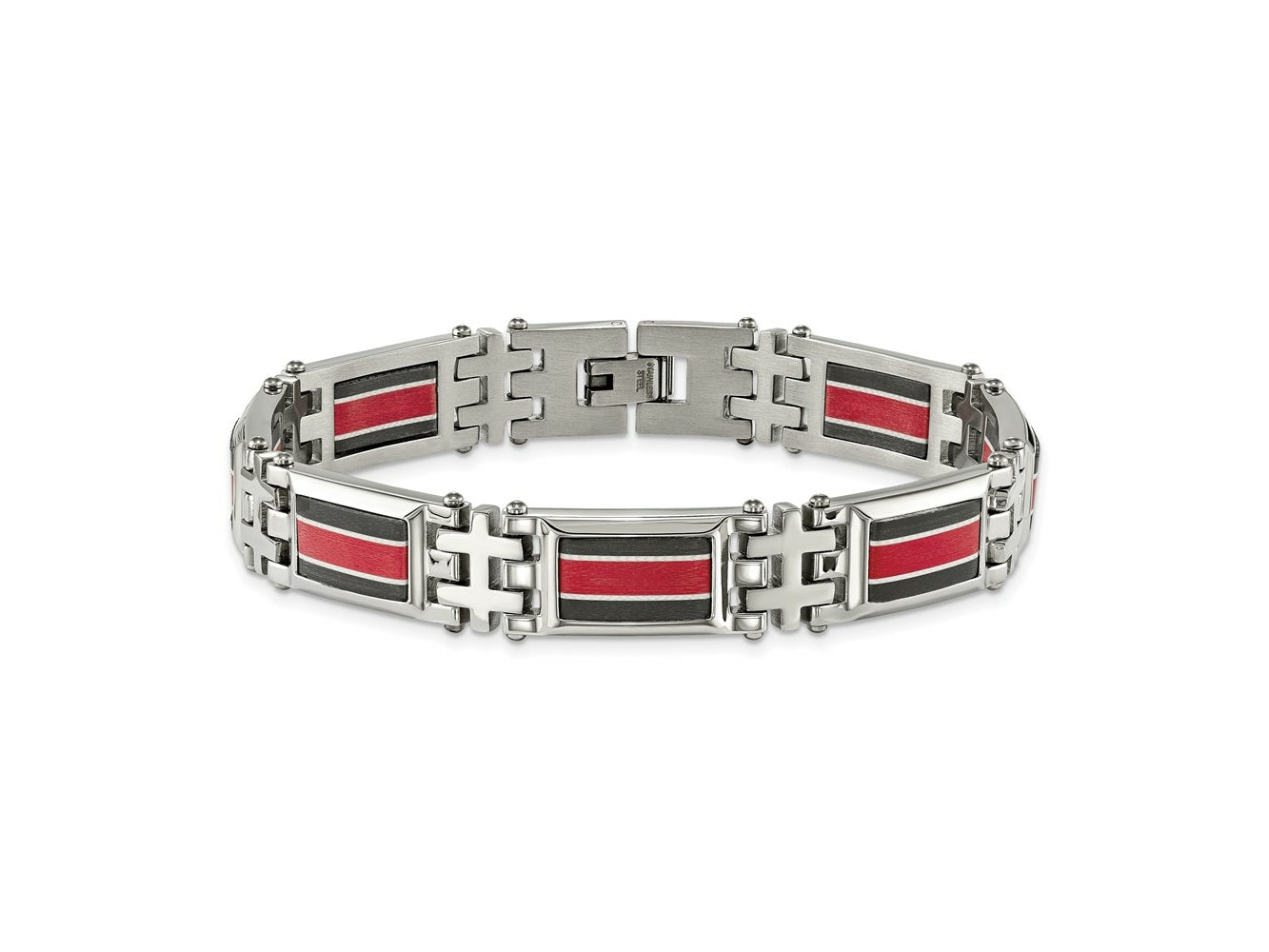 FJC Finejewelers Stainless Steel Link Black Carbon Fiber/Red Fiber Glass Inlay Bracelet 9.25 Inches x 13.87 mm