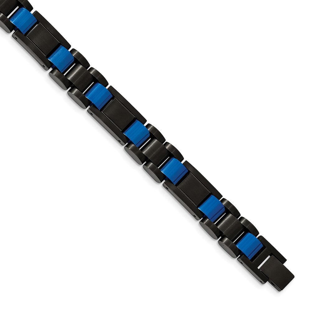 FJC Finejewelers Stainless Steel Contemporary Brushed and Black and Blue IP-plated Bracelet 8.75 Inches x 10.98 mm