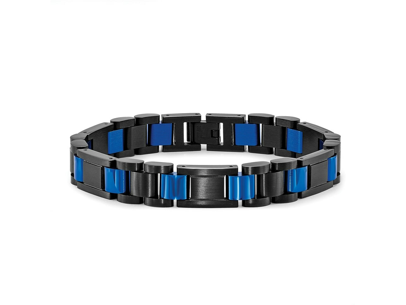 FJC Finejewelers Stainless Steel Contemporary Brushed and Black and Blue IP-plated Bracelet 8.75 Inches x 10.98 mm