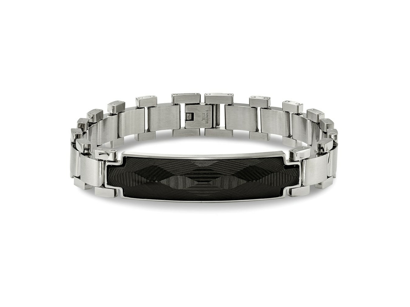 FJC Finejewelers Stainless Steel Link 8.25in Brushed and Solid Carbon Fiber Inlay Bracelet 8.25 Inches x 11.57 mm