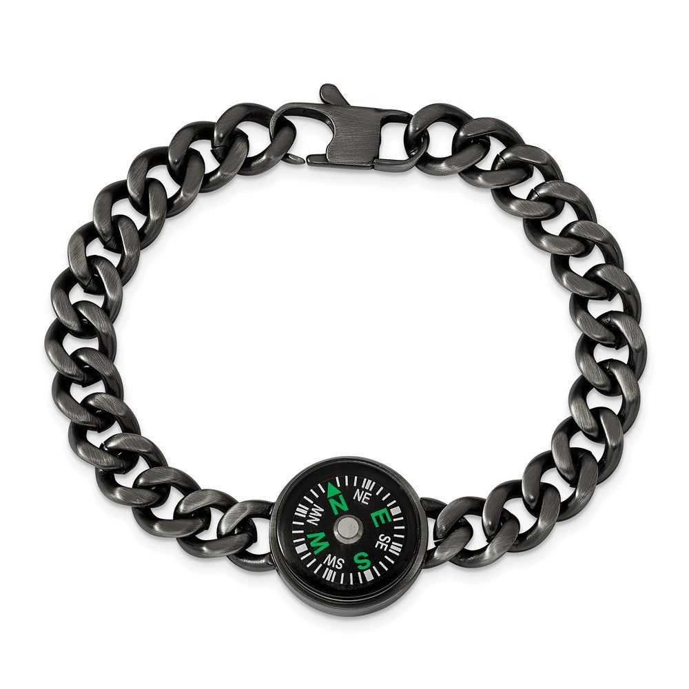 FJC Finejewelers Stainless Steel Curb Brushed Gun Metal IP-plated Compass Bracelet 8.25 Inches x 10 mm