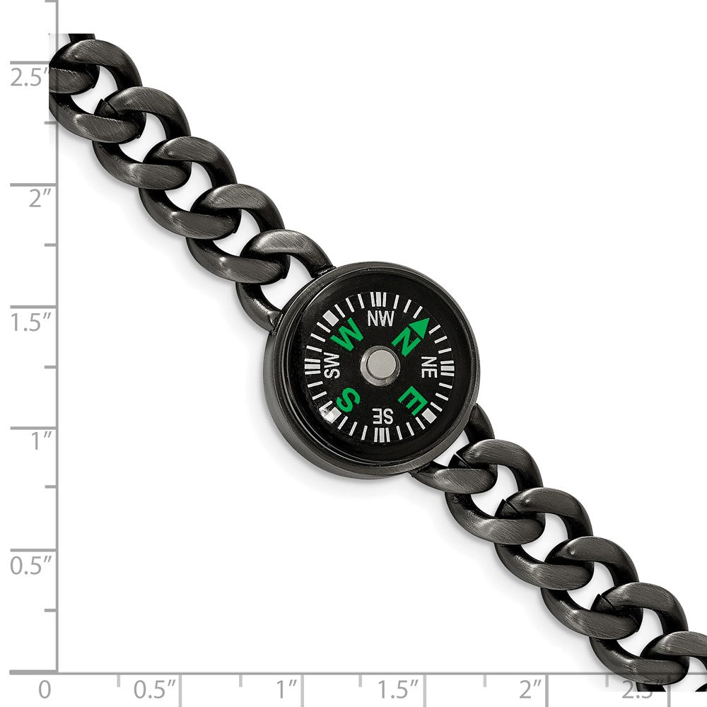 FJC Finejewelers Stainless Steel Curb Brushed Gun Metal IP-plated Compass Bracelet 8.25 Inches x 10 mm