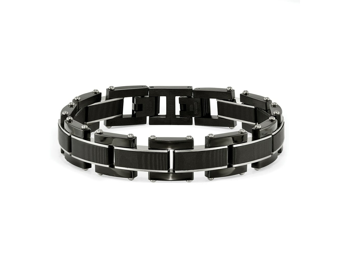 FJC Finejewelers Stainless Steel Link Black IP with Solid Carbon Fiber Inlay Bracelet 8.5 Inches x 14.84 mm