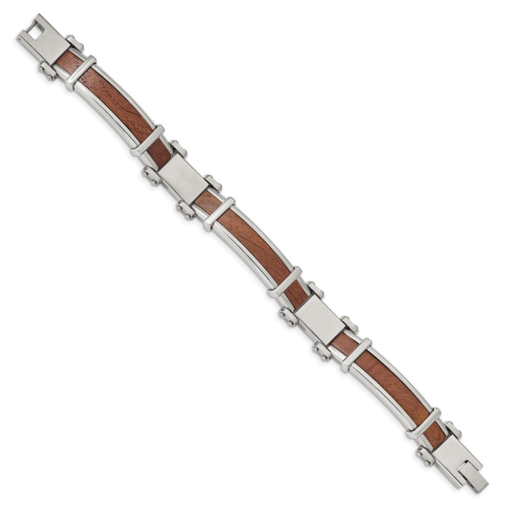 FJC Finejewelers Stainless Steel Men' Polished with Wood Inlay 8.25in Bracelet 8.25 Inches x 10.9 mm