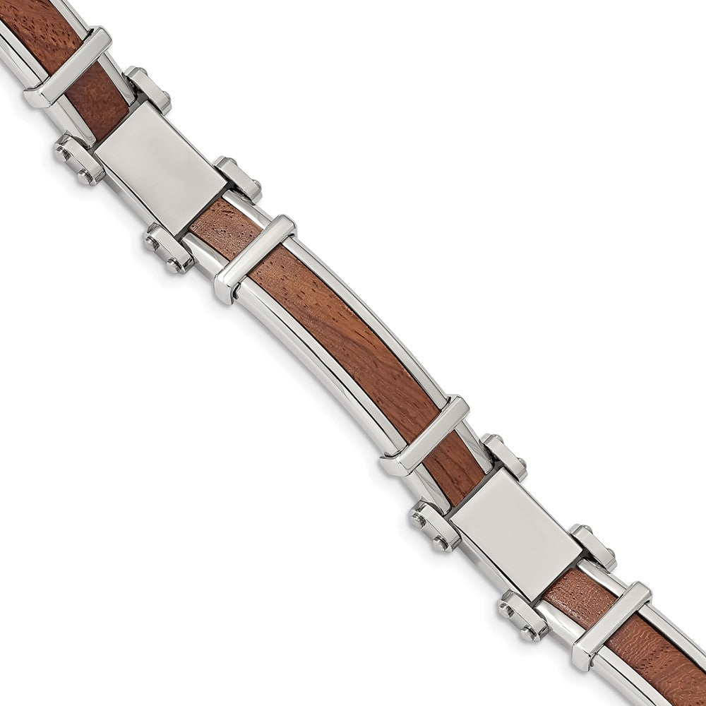 FJC Finejewelers Stainless Steel Men' Polished with Wood Inlay 8.25in Bracelet 8.25 Inches x 10.9 mm