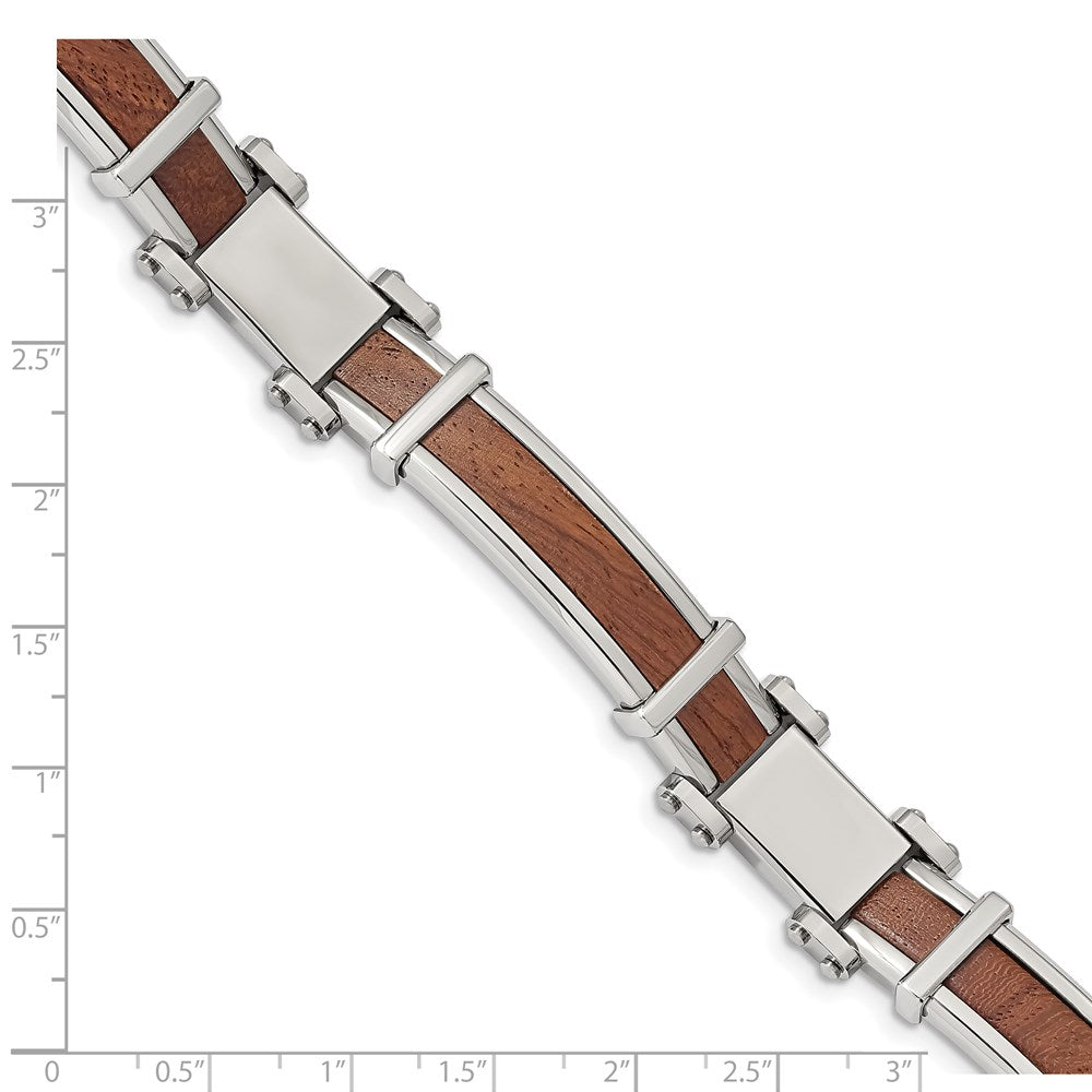 FJC Finejewelers Stainless Steel Men' Polished with Wood Inlay 8.25in Bracelet 8.25 Inches x 10.9 mm