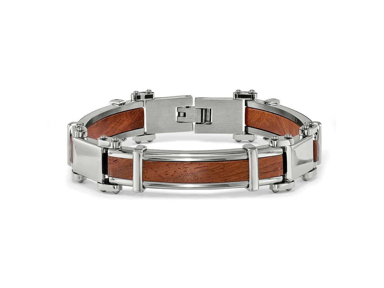 FJC Finejewelers Stainless Steel Men' Polished with Wood Inlay 8.25in Bracelet 8.25 Inches x 10.9 mm