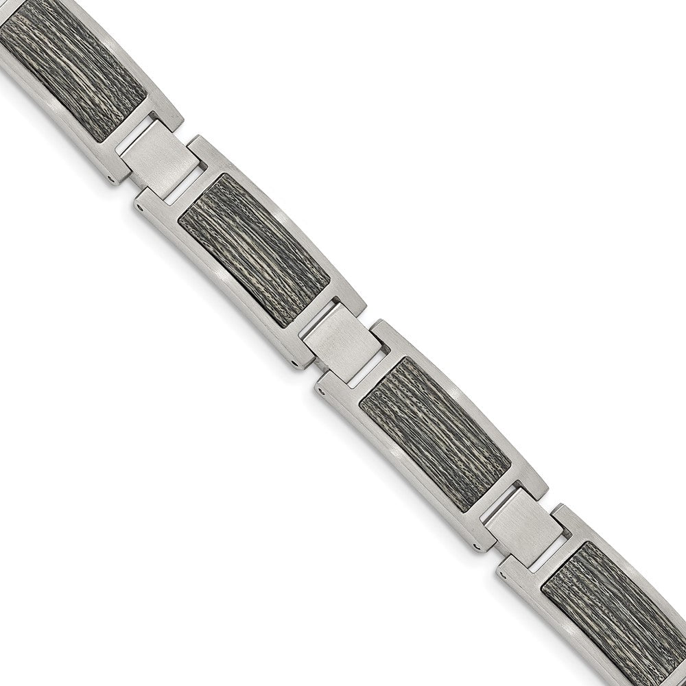 FJC Finejewelers Stainless Steel Link Brushed with Grey Wood Inlay Bracelet 8.75 Inches x 12.02 mm