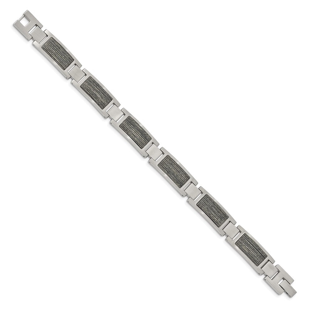 FJC Finejewelers Stainless Steel Link Brushed with Grey Wood Inlay Bracelet 8.75 Inches x 12.02 mm