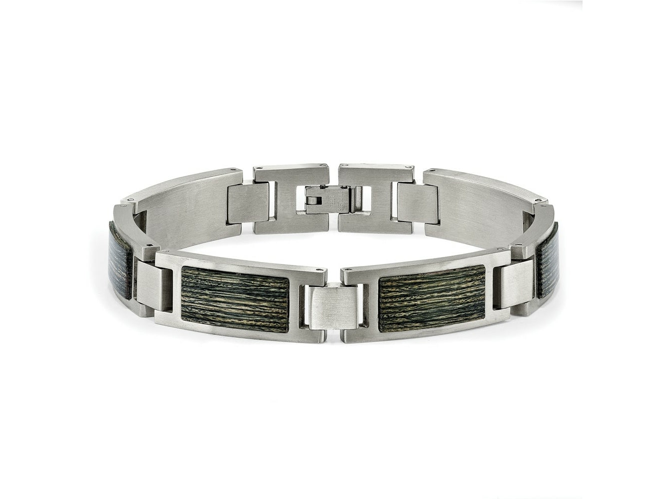 FJC Finejewelers Stainless Steel Link Brushed with Grey Wood Inlay Bracelet 8.75 Inches x 12.02 mm