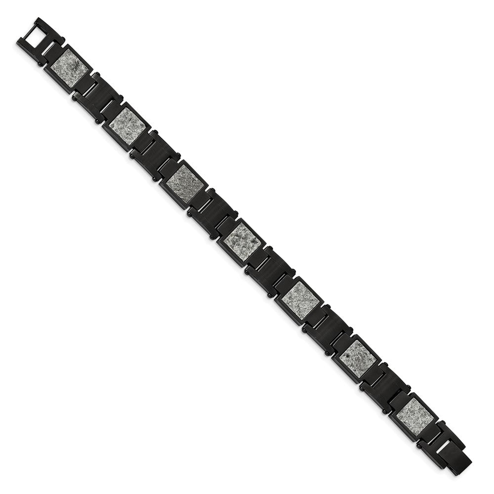 FJC Finejewelers Stainless Steel Link Black IP with Sedimentary Rock Inlay Bracelet 8.5 Inches x 13.1 mm