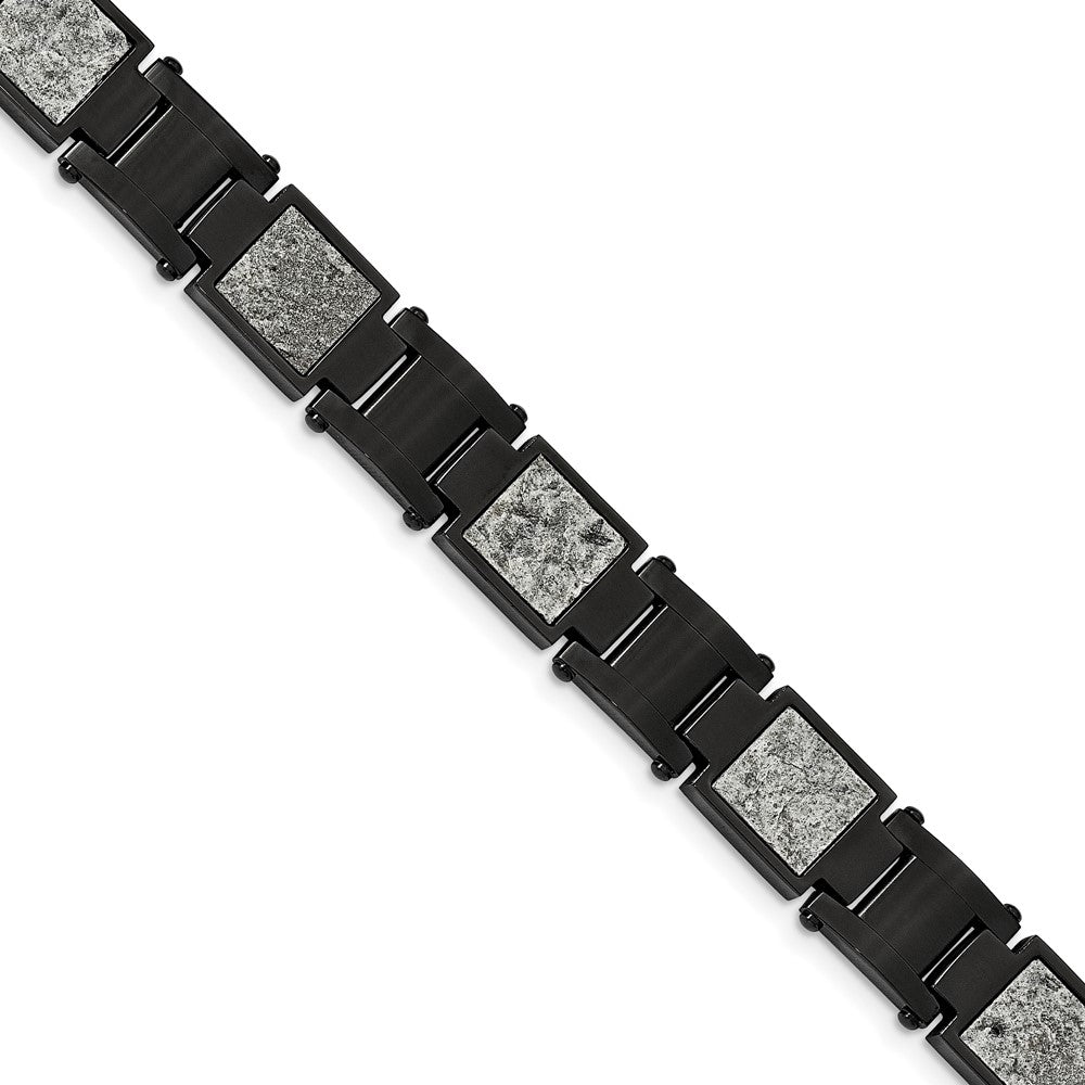 FJC Finejewelers Stainless Steel Link Black IP with Sedimentary Rock Inlay Bracelet 8.5 Inches x 13.1 mm