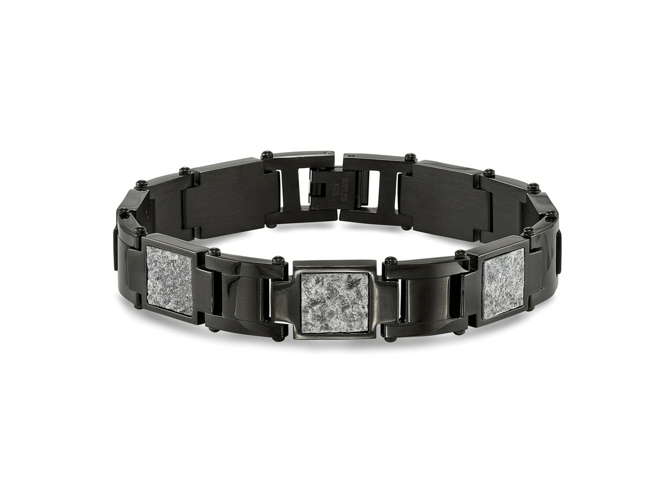 FJC Finejewelers Stainless Steel Link Black IP with Sedimentary Rock Inlay Bracelet 8.5 Inches x 13.1 mm