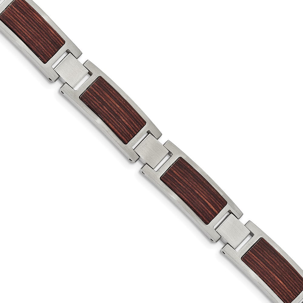 FJC Finejewelers Stainless Steel Link Brushed with Wood Inlay 8.75in Bracelet 8.75 Inches x 11.96 mm