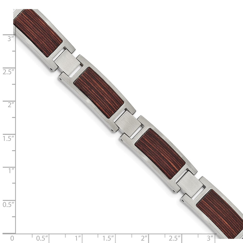 FJC Finejewelers Stainless Steel Link Brushed with Wood Inlay 8.75in Bracelet 8.75 Inches x 11.96 mm