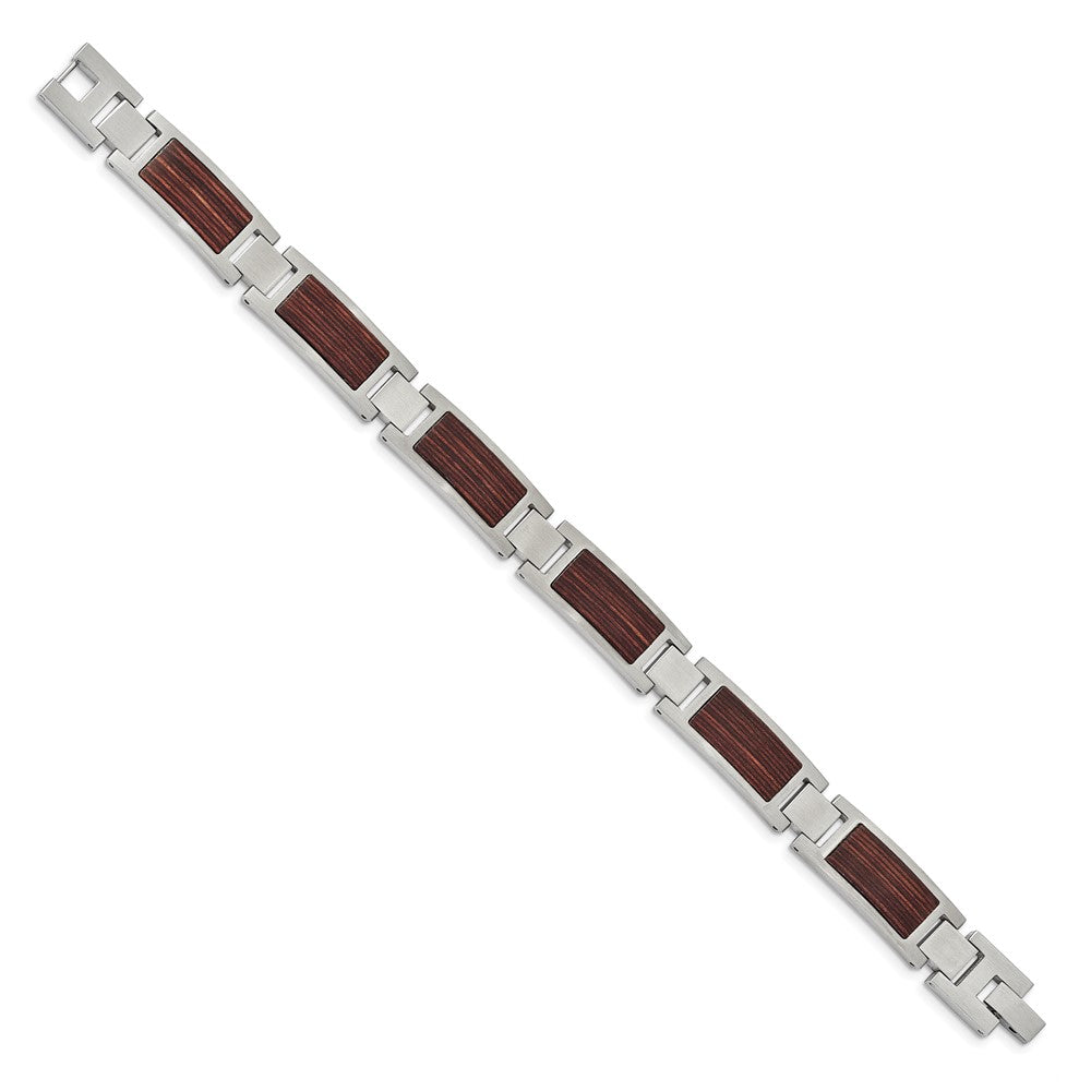 FJC Finejewelers Stainless Steel Link Brushed with Wood Inlay 8.75in Bracelet 8.75 Inches x 11.96 mm