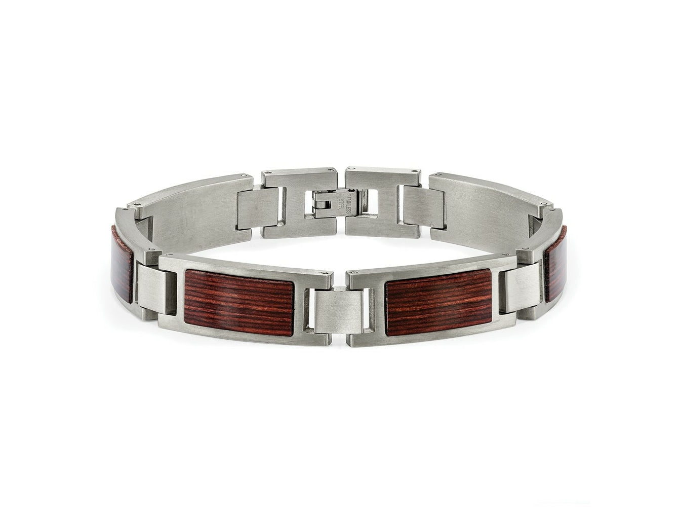 FJC Finejewelers Stainless Steel Link Brushed with Wood Inlay 8.75in Bracelet 8.75 Inches x 11.96 mm