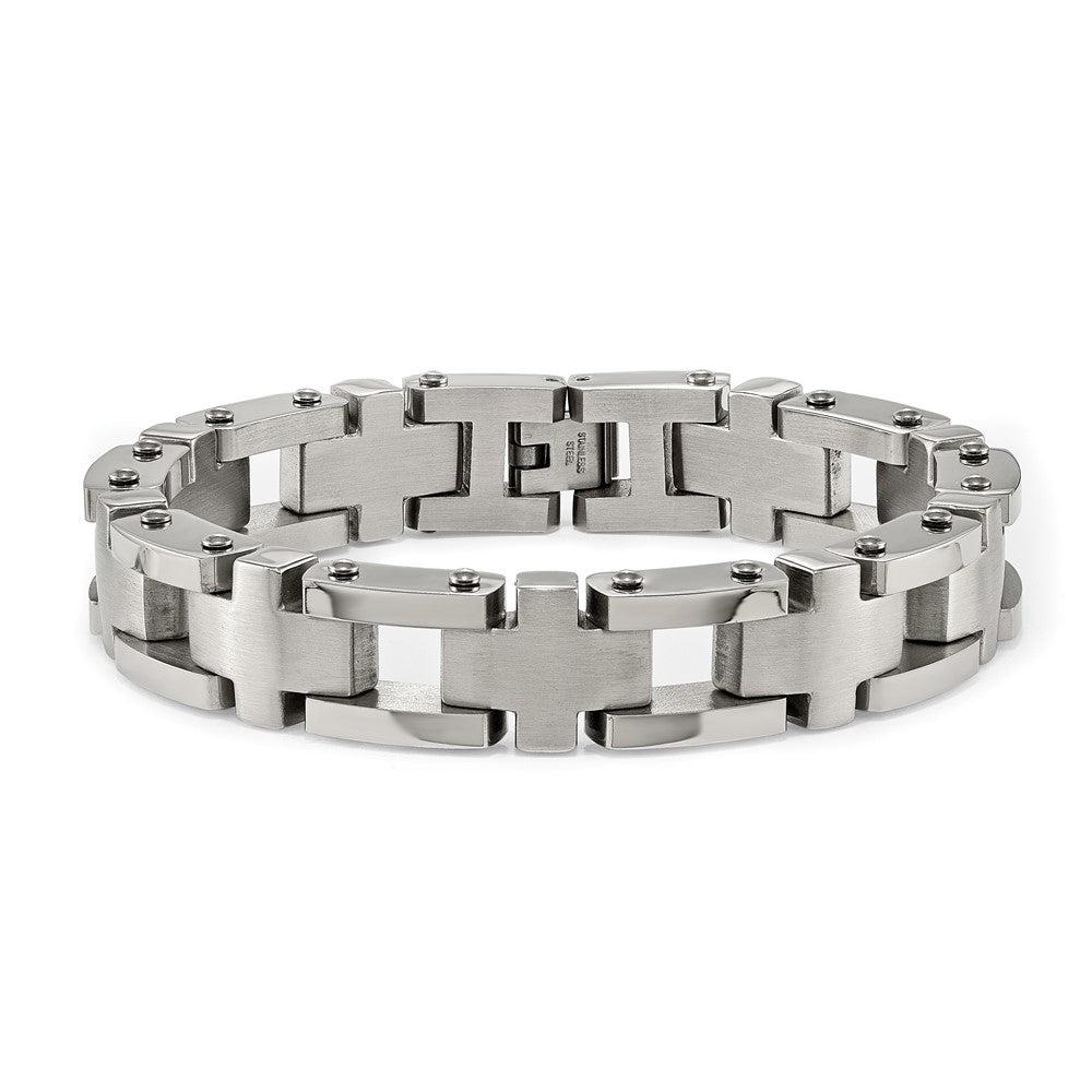 FJC Finejewelers Stainless Steel Link Brushed and Cross 8.5in Bracelet 8.5 Inches x 14.41 mm