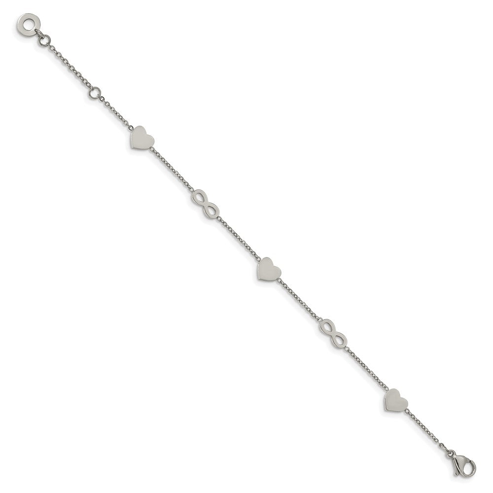FJC Finejewelers Stainless Steel Contemporary Heart and Infinity 7in with 1in ext. Bracelet 7 Inches x 7 mm
