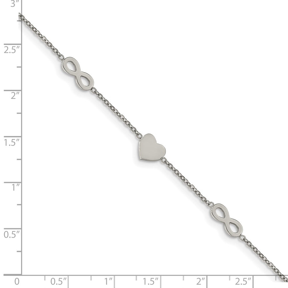 FJC Finejewelers Stainless Steel Contemporary Heart and Infinity 7in with 1in ext. Bracelet 7 Inches x 7 mm