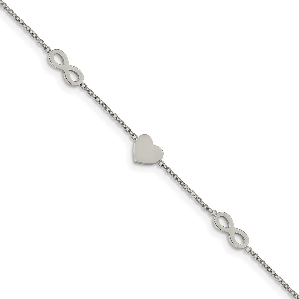 FJC Finejewelers Stainless Steel Contemporary Heart and Infinity 7in with 1in ext. Bracelet 7 Inches x 7 mm