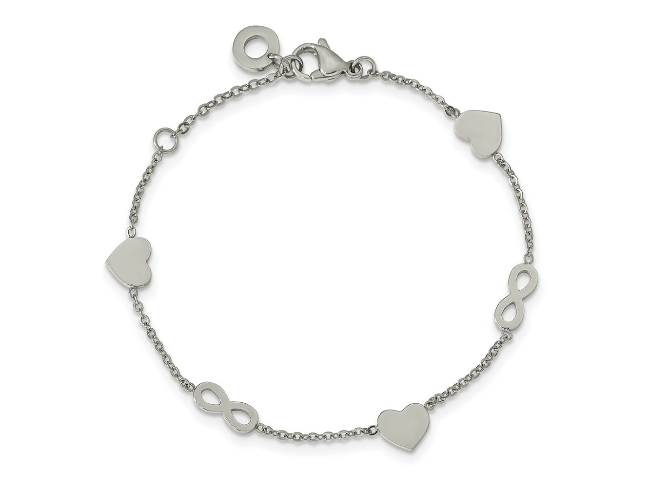 FJC Finejewelers Stainless Steel Contemporary Heart and Infinity 7in with 1in ext. Bracelet 7 Inches x 7 mm
