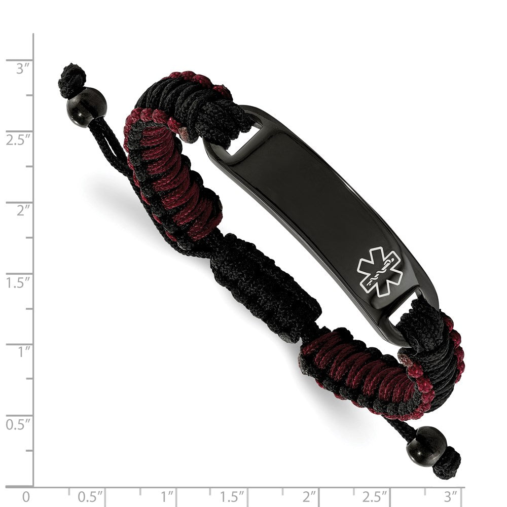 FJC Finejewelers Stainless Steel Enameled Black IP Black and Red Nylon Medical ID Bracelet 7.25 Inches x 11.58 mm