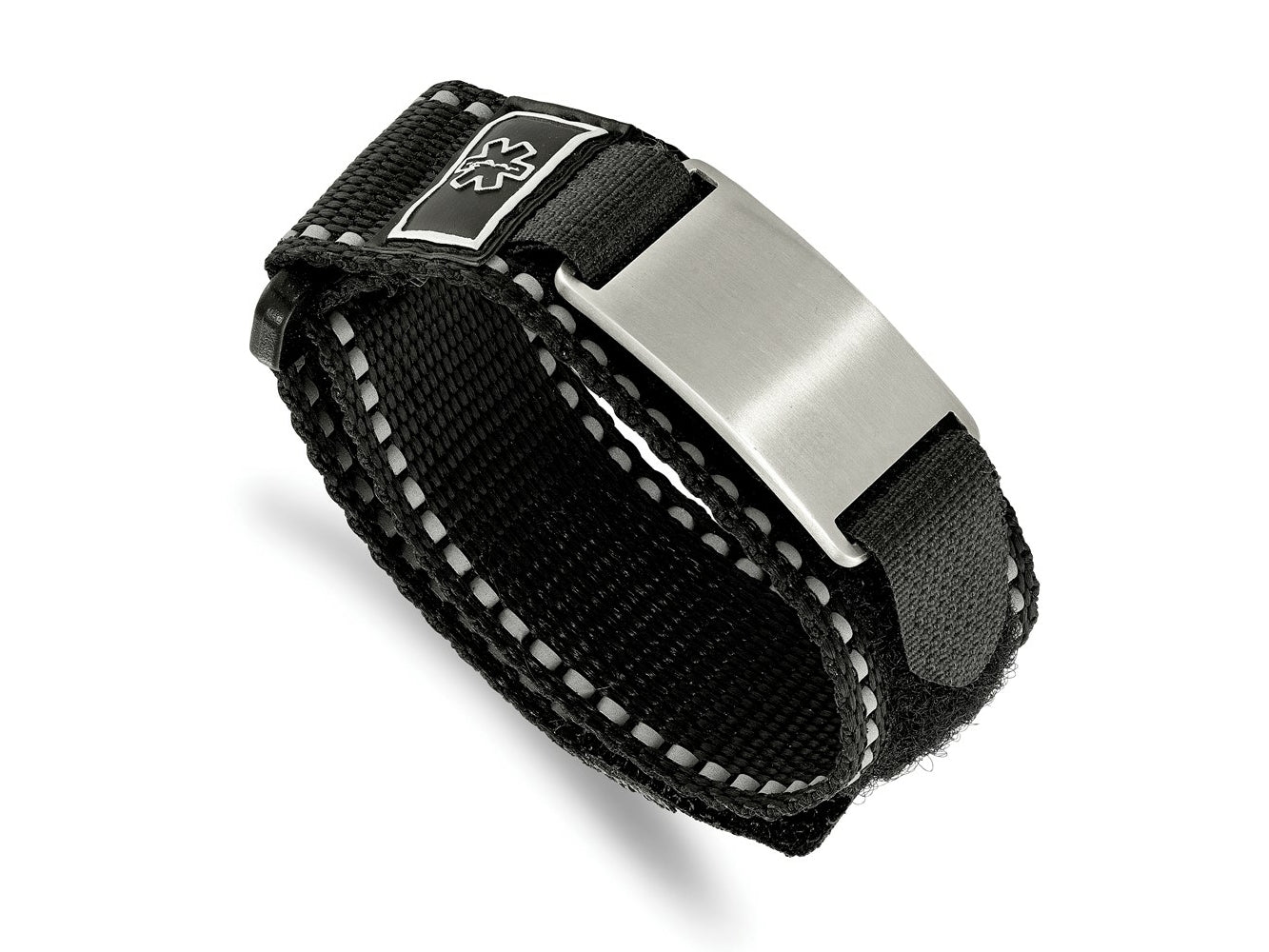 FJC Finejewelers Stainless Steel Brushed Black Nylon with Adj. Velcro Close Medical Bracelet 5.75 Inches x 20.04 mm