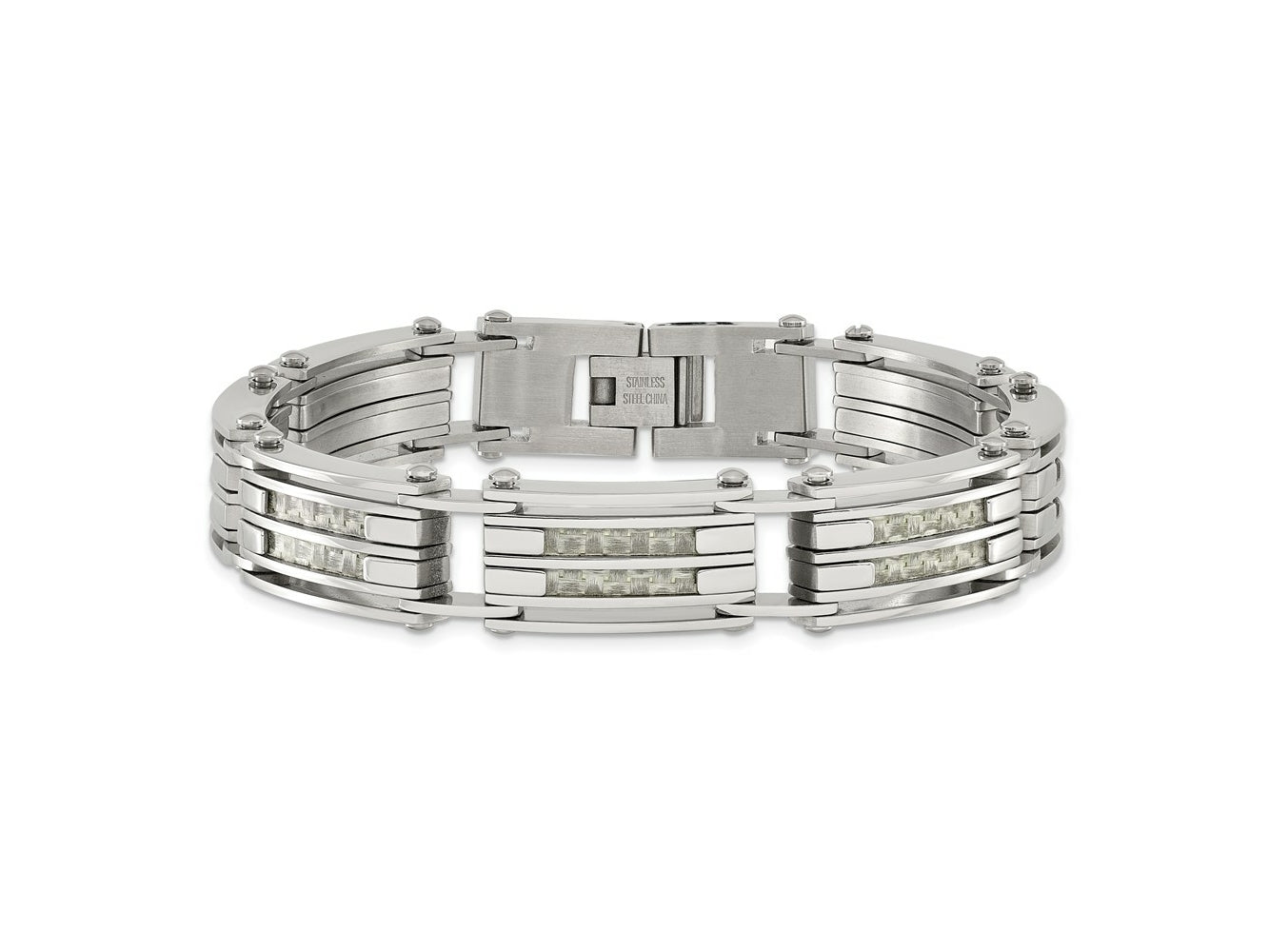 FJC Finejewelers Stainless Steel Link with Carbon Fiber Inlay Bracelet 8.25 Inches x 11.6 mm