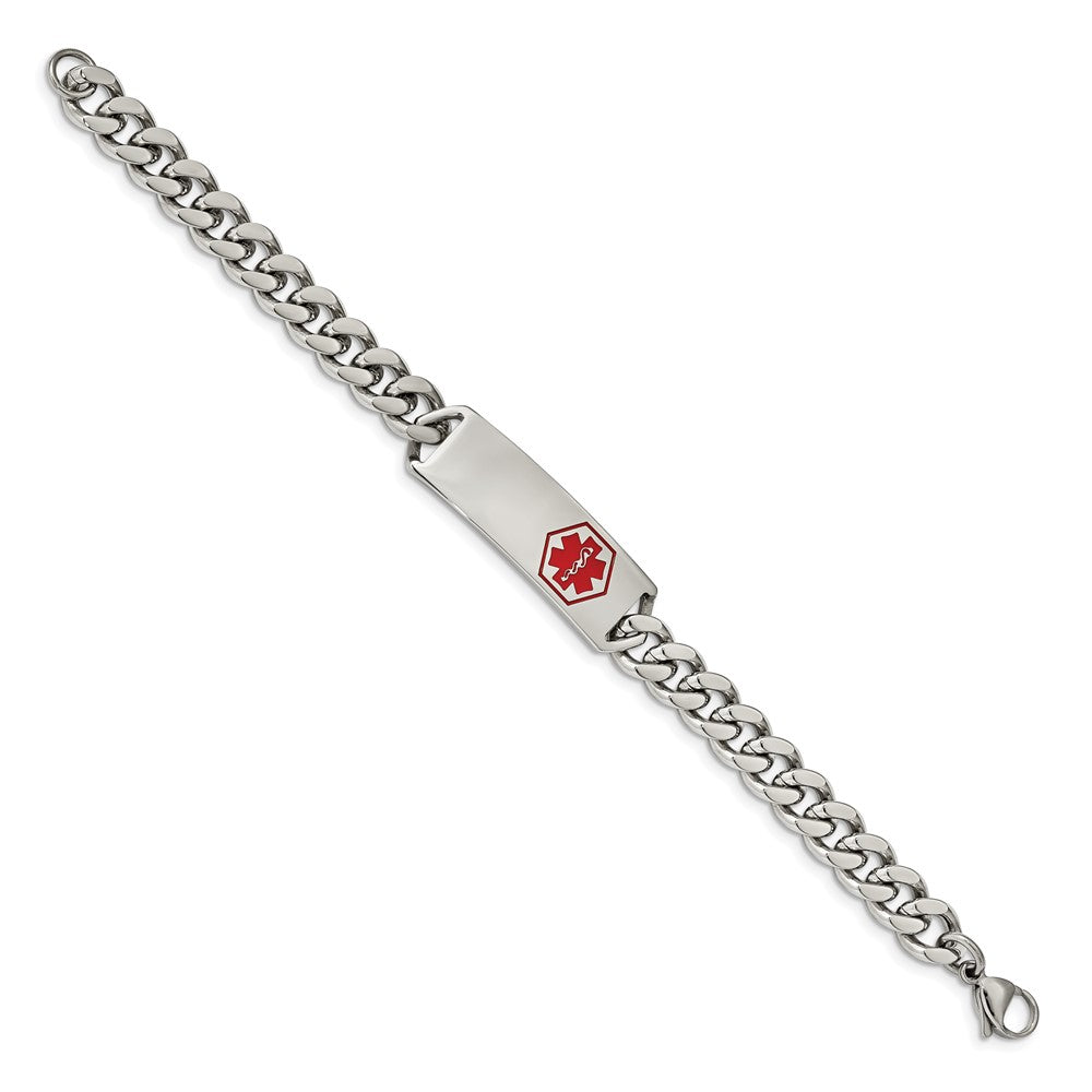 FJC Finejewelers Stainless Steel Curb with Red Enamel Medical ID Bracelet 8 Inches x 13.06 mm