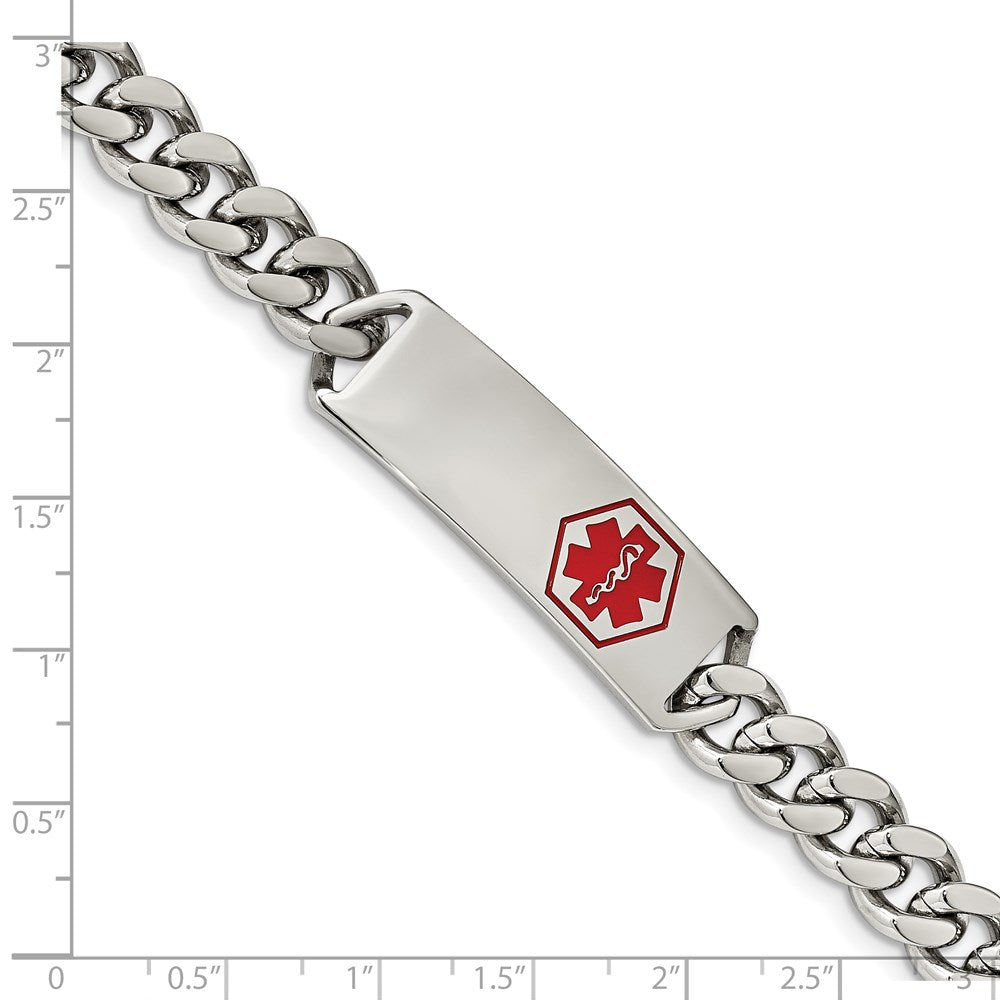 FJC Finejewelers Stainless Steel Curb with Red Enamel Medical ID Bracelet 8 Inches x 13.06 mm
