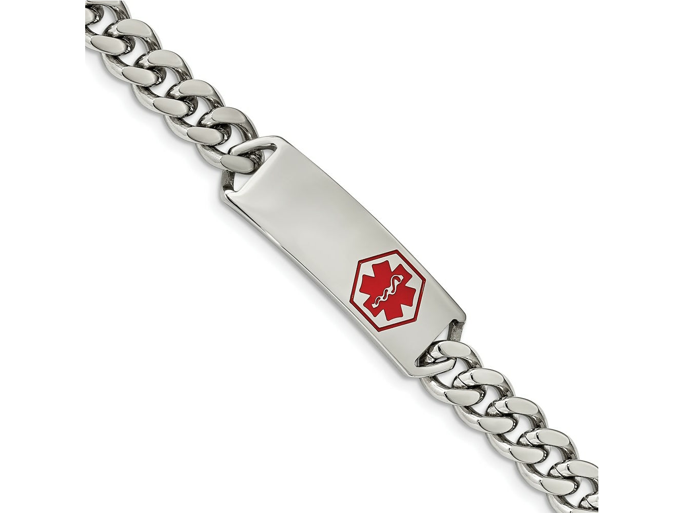 FJC Finejewelers Stainless Steel Curb with Red Enamel Medical ID Bracelet 8 Inches x 13.06 mm