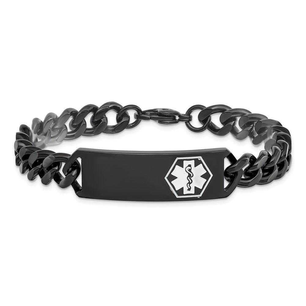 FJC Finejewelers Stainless Steel Medical Black IP White Enamel Medical ID Bracelet 8 Inches x 13.03 mm