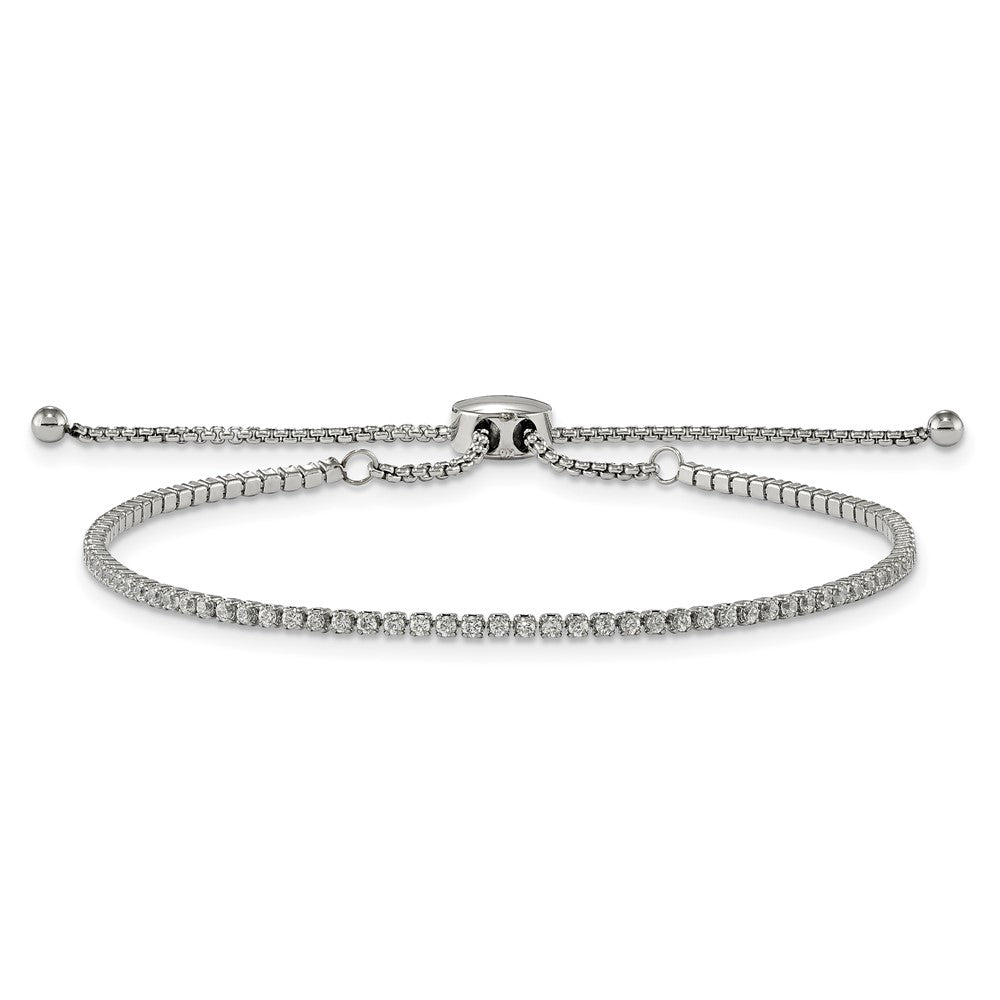 FJC Finejewelers Stainless Steel Box Polished with CZ Adjustable Bracelet  up to 9.5 inch x 1.75 mm