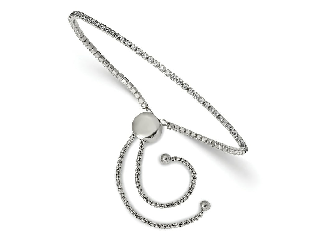 FJC Finejewelers Stainless Steel Box Polished with CZ Adjustable Bracelet  up to 9.5 inch x 1.75 mm