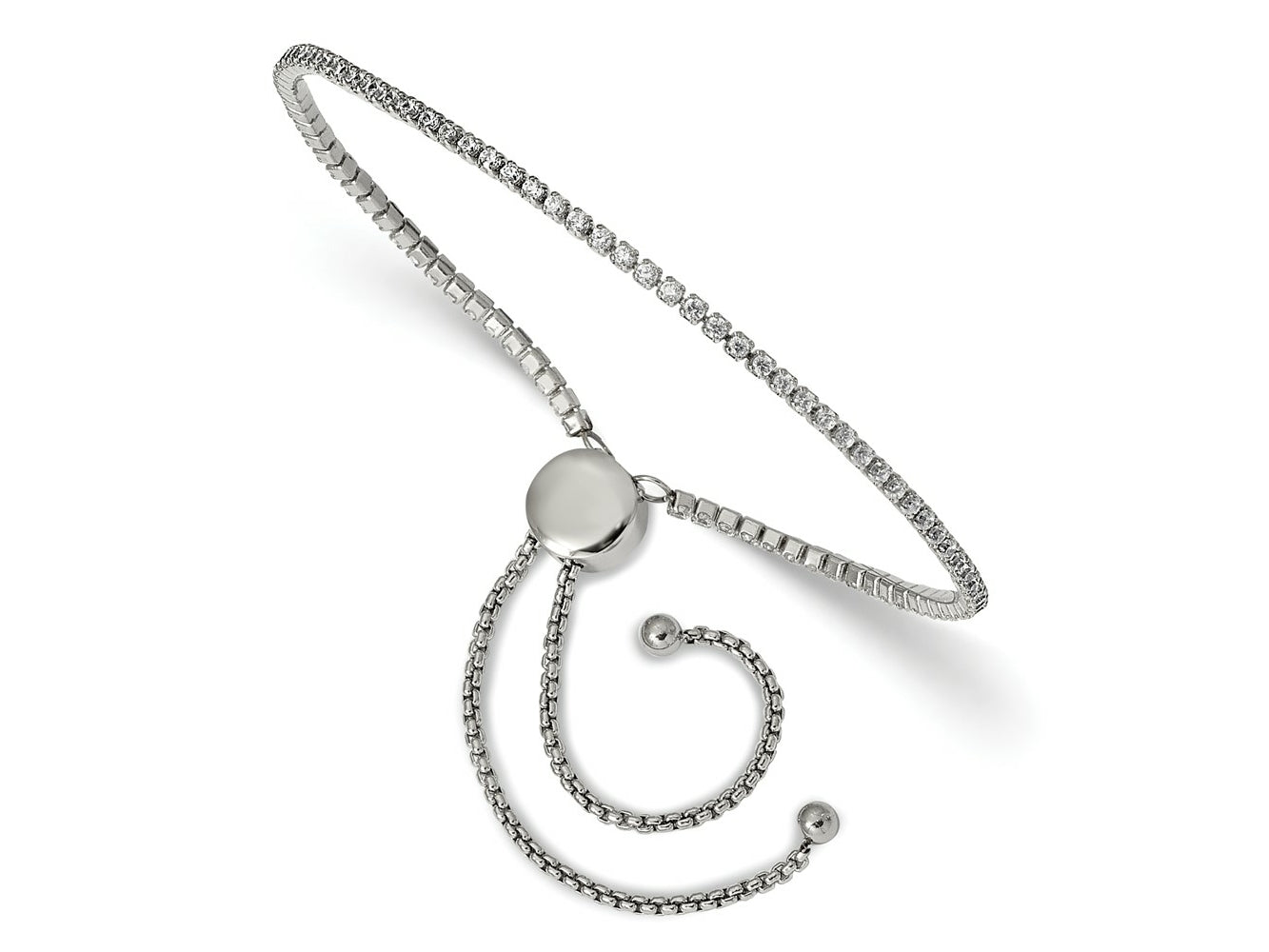 FJC Finejewelers Stainless Steel Box Polished with CZ Adjustable Bracelet  up to 9.5 inch x 1.75 mm