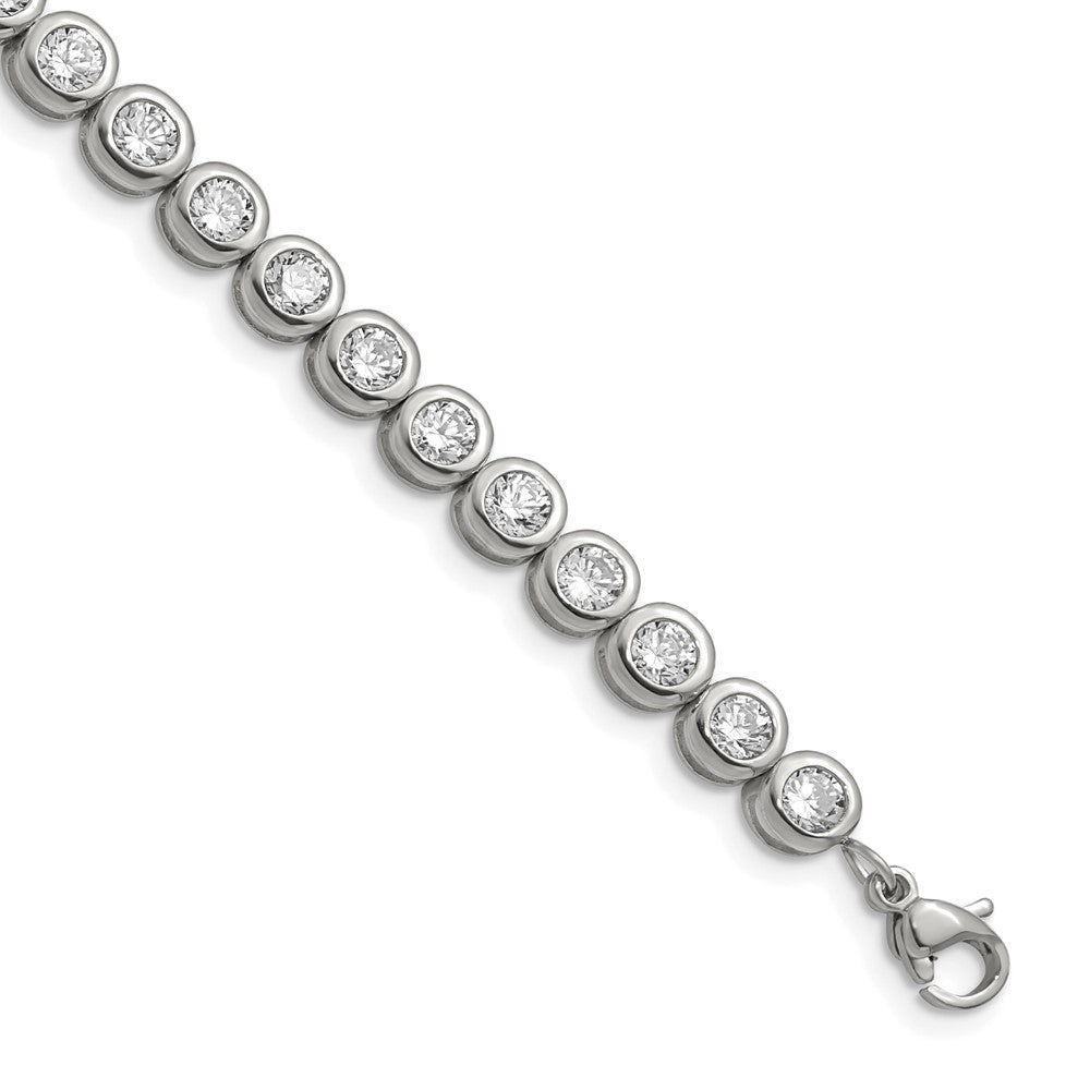 FJC Finejewelers Stainless Steel Link with CZ Tennis Bracelet 7 Inches with 1in ext. x 5.5 mm