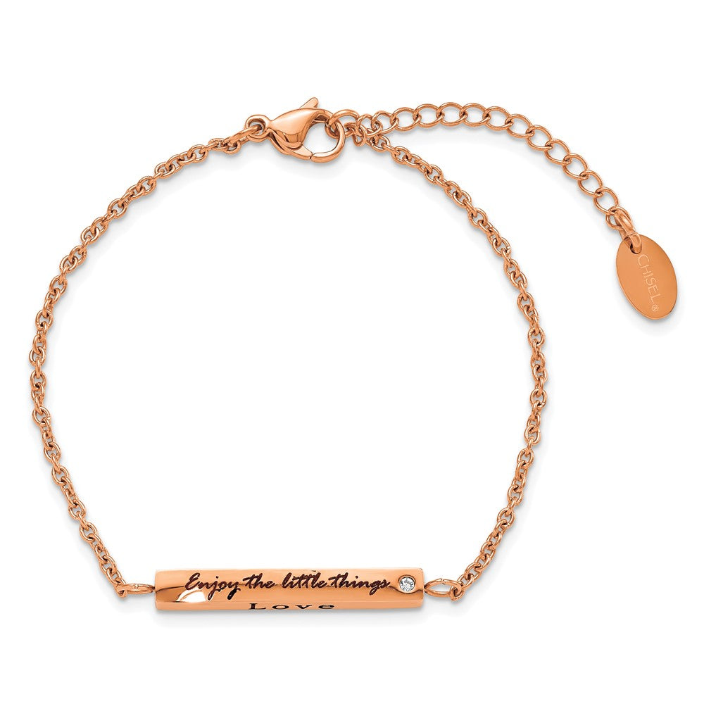 FJC Finejewelers Stainless Steel Cable Rose IP CZ Enjoy the Little Things Bracelet 7 Inches x 4 mm