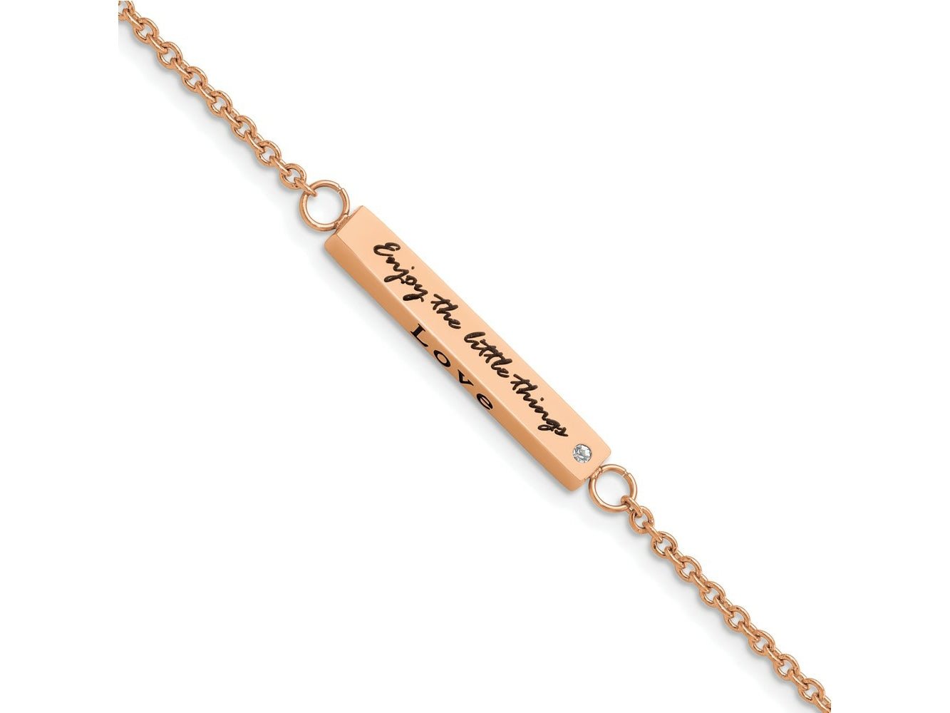 FJC Finejewelers Stainless Steel Cable Rose IP CZ Enjoy the Little Things Bracelet 7 Inches x 4 mm