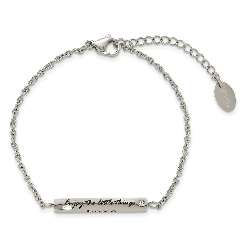 FJC Finejewelers Stainless Steel Cable CZ Enjoy the Little Things with 1.5in ext. Bracelet 7 Inches x 3.7 mm