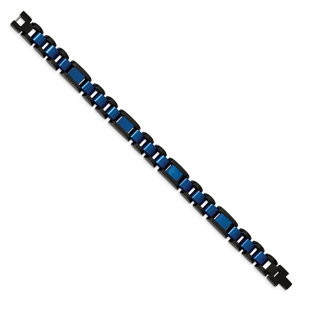 FJC Finejewelers Stainless Steel Link Brushed and Black and Blue IP-plated Bracelet 8.75 Inches x 12 mm