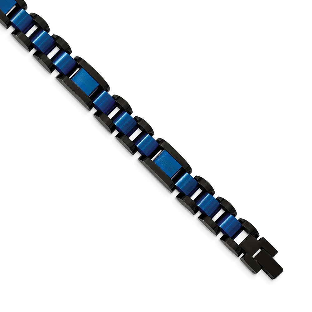 FJC Finejewelers Stainless Steel Link Brushed and Black and Blue IP-plated Bracelet 8.75 Inches x 12 mm
