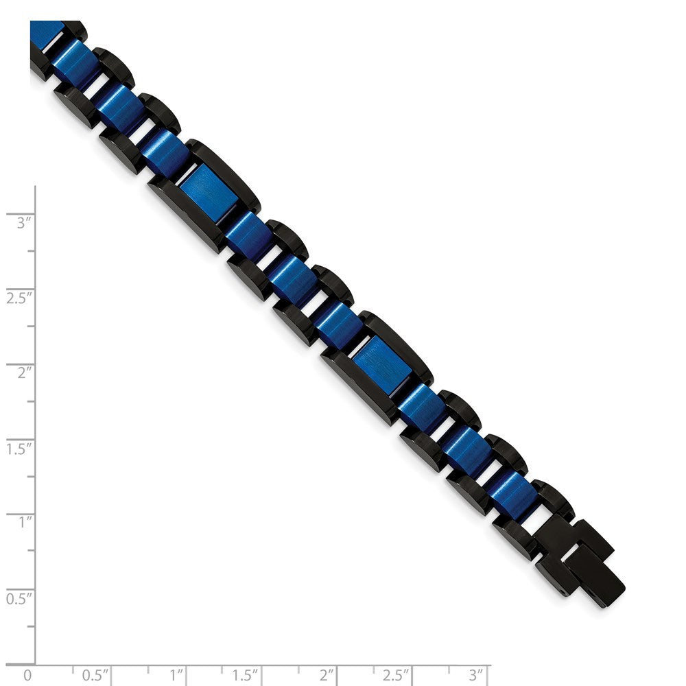 FJC Finejewelers Stainless Steel Link Brushed and Black and Blue IP-plated Bracelet 8.75 Inches x 12 mm