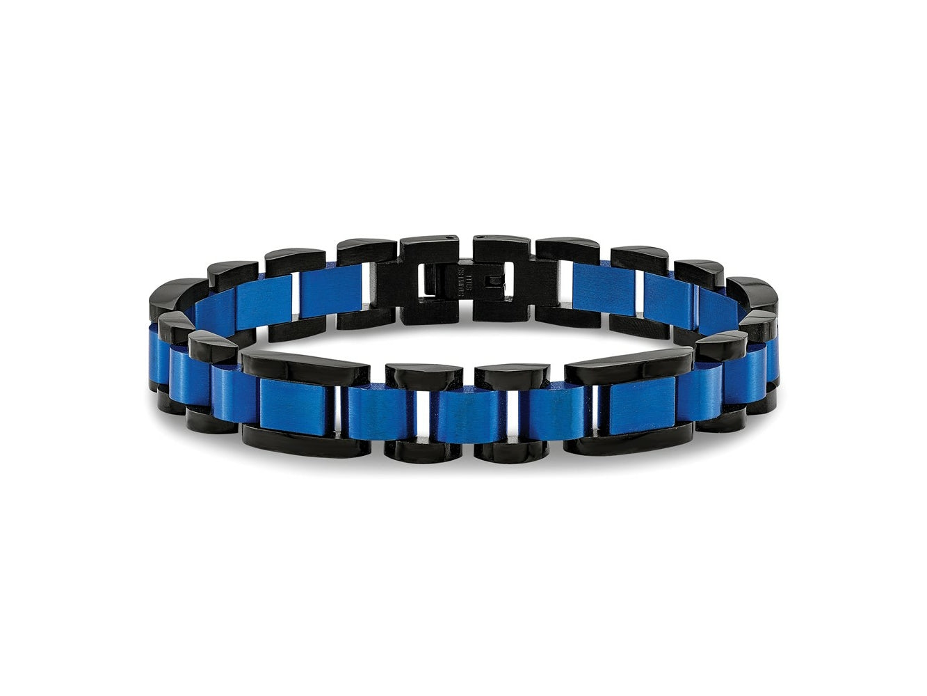 FJC Finejewelers Stainless Steel Link Brushed and Black and Blue IP-plated Bracelet 8.75 Inches x 12 mm