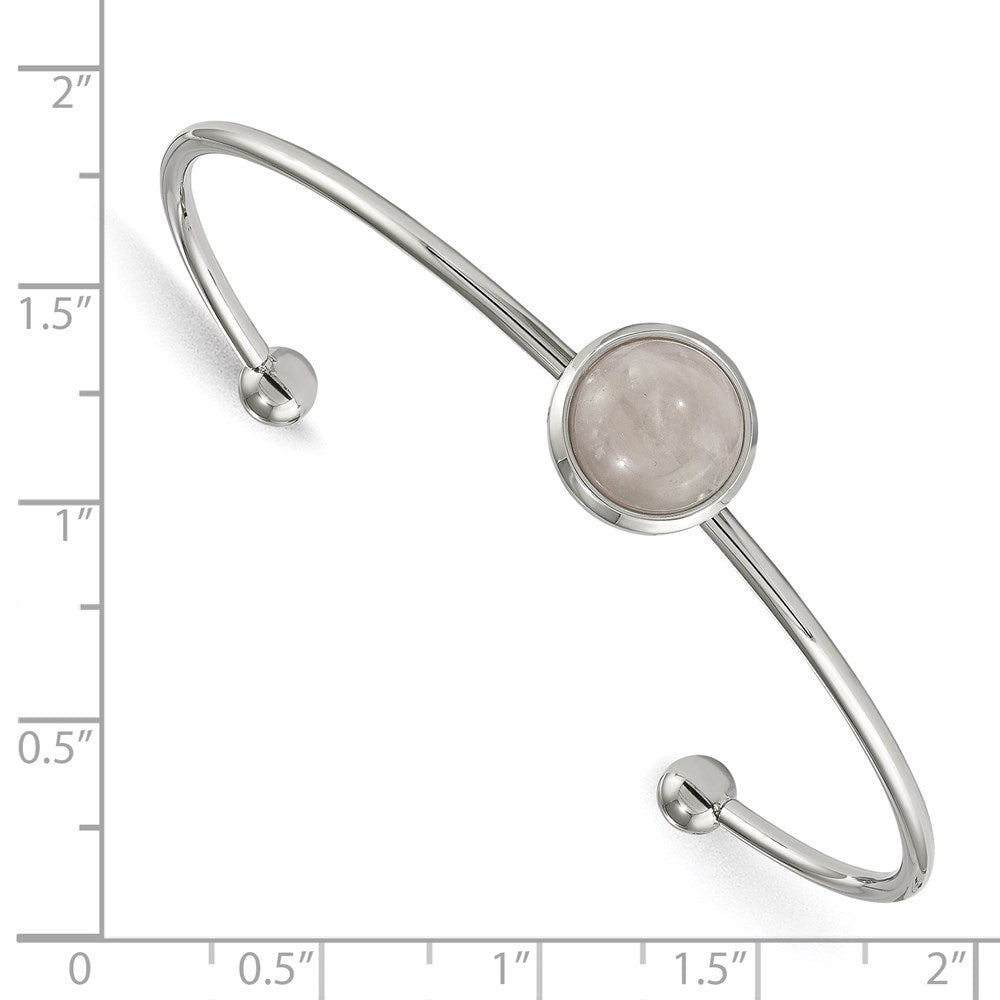 FJC Finejewelers Stainless Steel Polished with Rose Quartz Cuff Bangle 6.75 Inches x 2 mm
