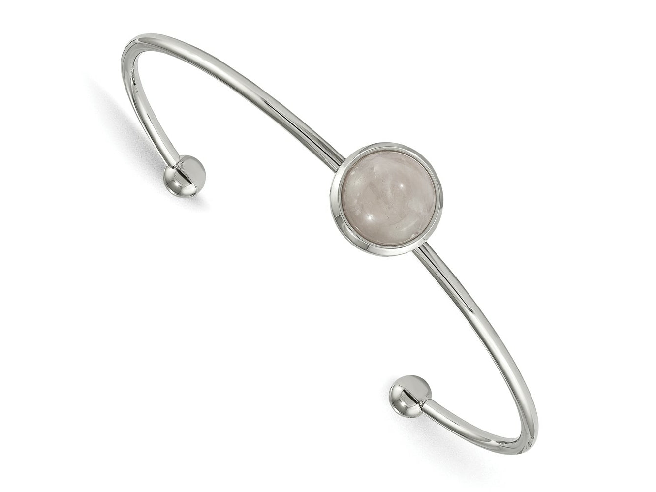 FJC Finejewelers Stainless Steel Polished with Rose Quartz Cuff Bangle 6.75 Inches x 2 mm