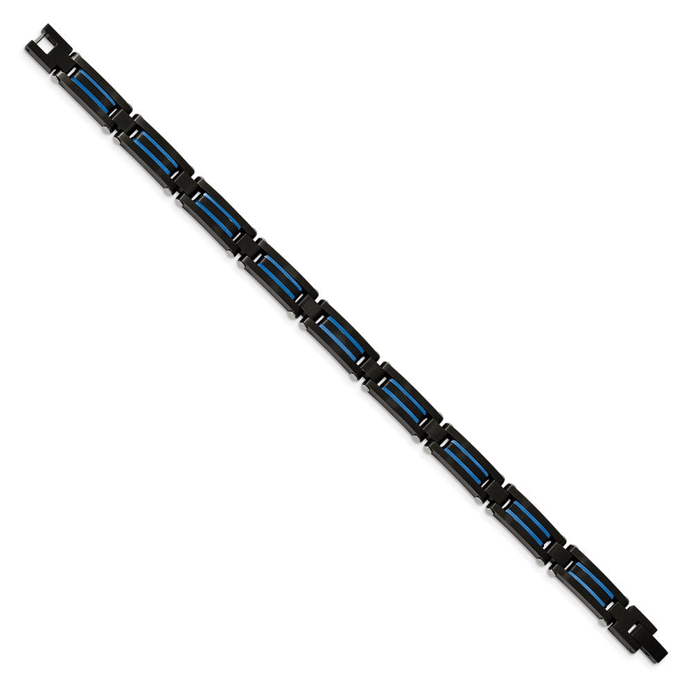 FJC Finejewelers Stainless Steel Link Brushed and Black/Blue IP-plated Bracelet 8.5 Inches x 8.27 mm