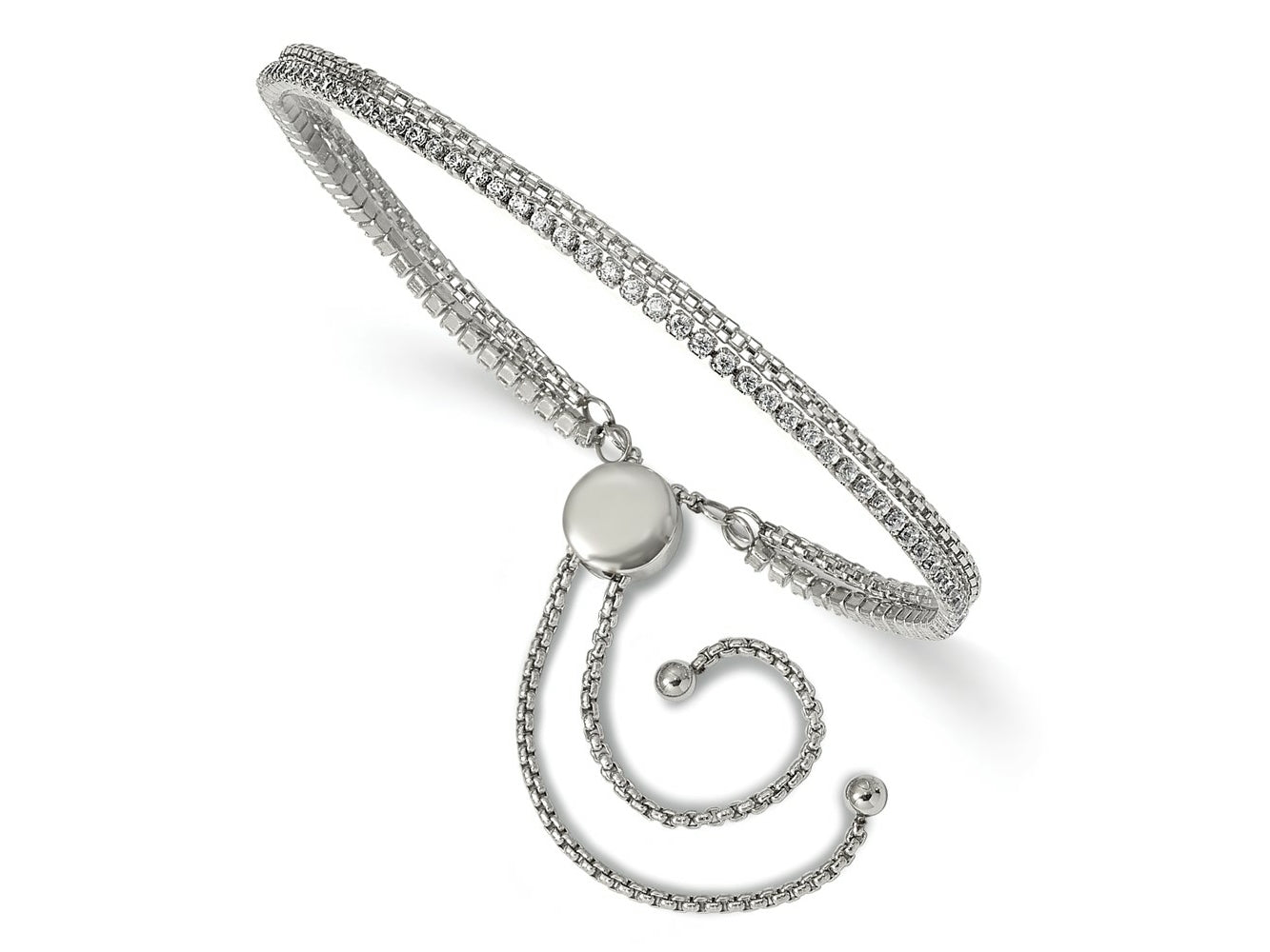 FJC Finejewelers Stainless Steel Box Polished with CZ 2 Strand Bracelet Adjustable to 9.5 inch x 3 mm
