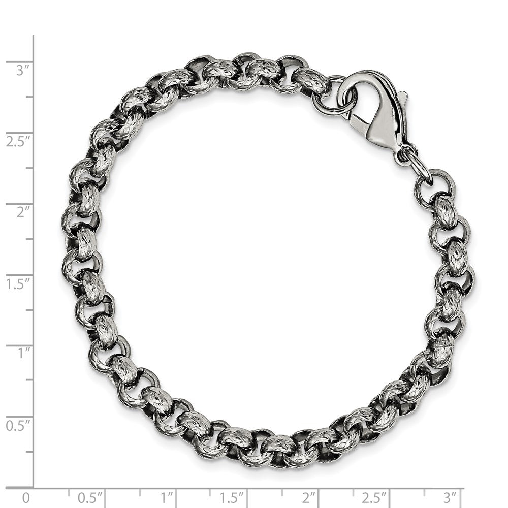 FJC Finejewelers Stainless Steel Rolo Polished and Textured Link Bracelet 8.25 Inches x 7 mm