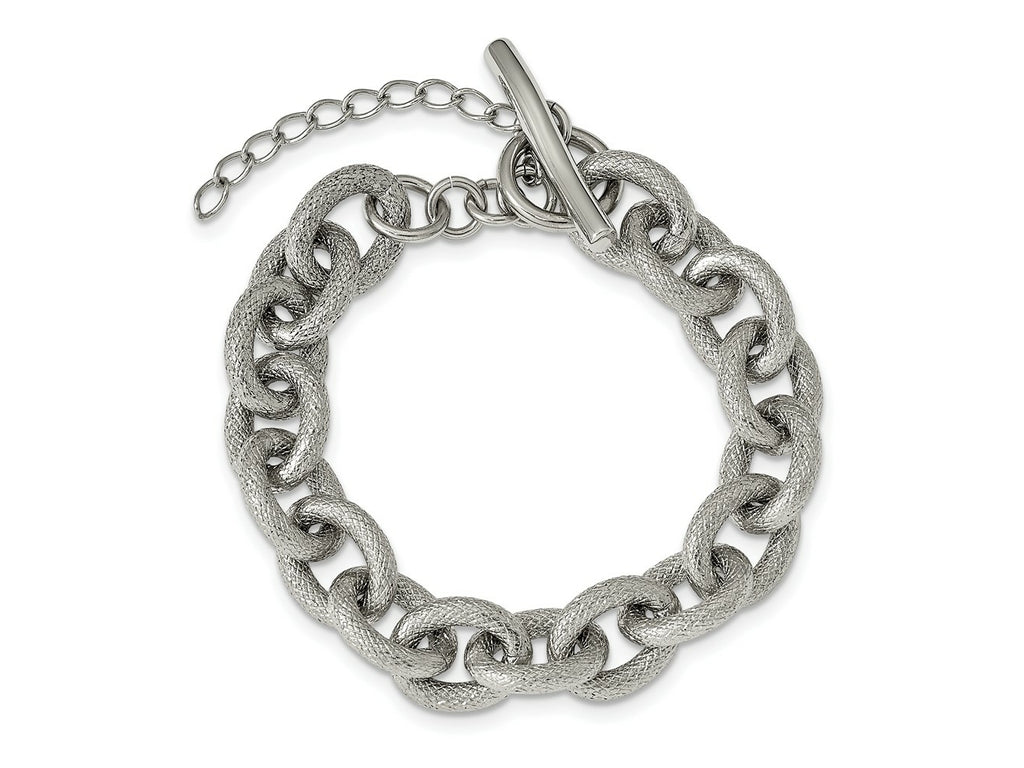 FJC Finejewelers Stainless Steel Fancy Polished and Textured 7in Bracelet 7 Inches x 11.8 mm